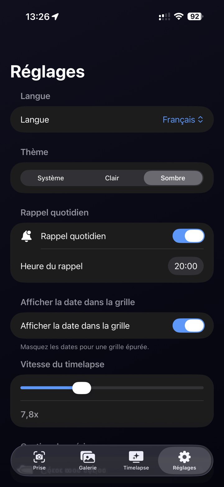 Réglages de SelfiFlow